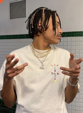 Rapper Travis Scott Cactus Jack Rainbow Alphabet Print T-Shi
