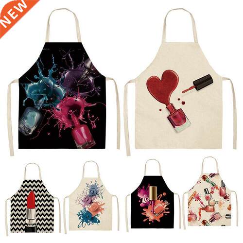 2Pcs Nail Polish Lipstick Kitchen Cotton Linen Aprons Bibs H