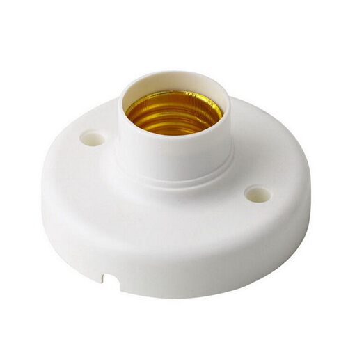 White ABS E27 Screw Lamp Base Lampholder Flat Mounted Round