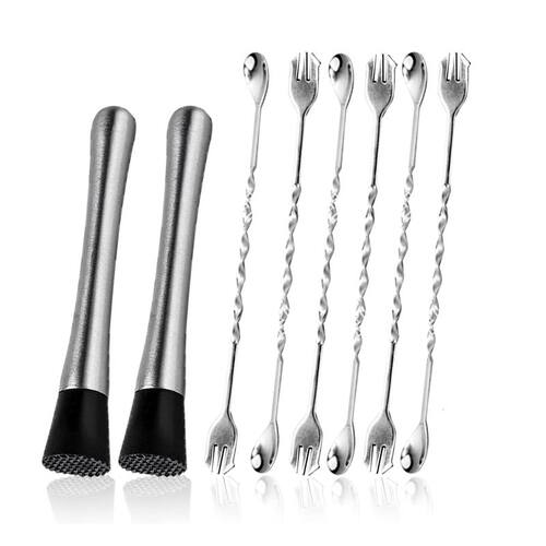 8 Inch Stainless Steel Cocktail Muddler & Mixing Spo