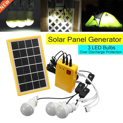 Solar Power Panel Generator Kit w/  LED Bulbs Light 5V USB