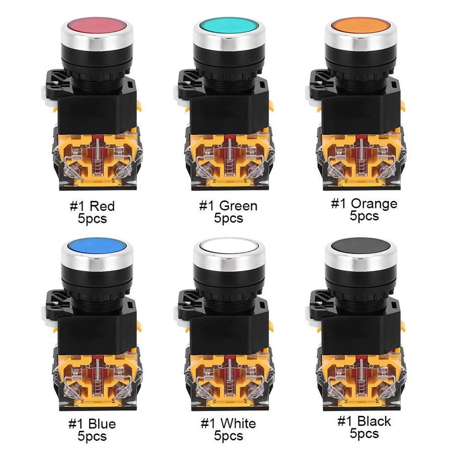 5pcs Push Button Switch Kit 37V-440V Plastic Self-Resetting
