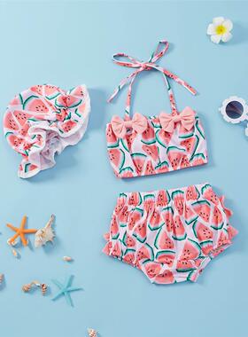 Fashion Baby Girls Swimsuit Bikini Set Watermelon Print Slee