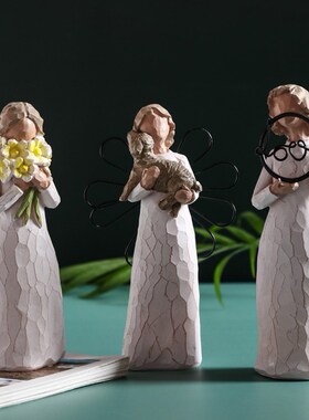 Angel Hug Dog Flower Statue Artwork Valentines Day Mothers D