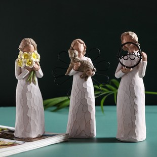 Angel Hug Dog Flower Statue Artwork Valentines Day Mothers D