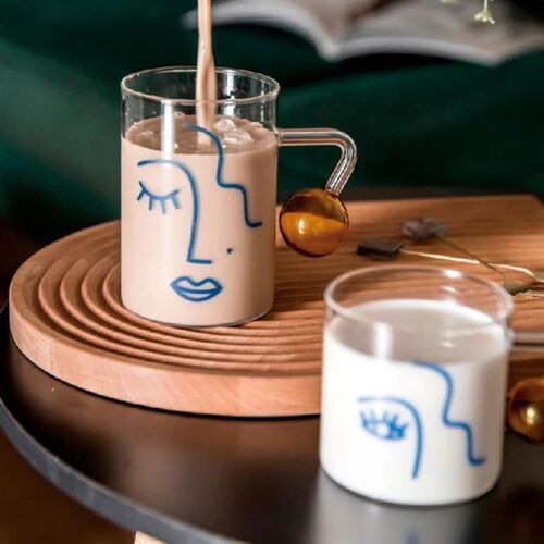 INS Style Glass Mug Milk Cup Heat Resistant Glass Summer Jui