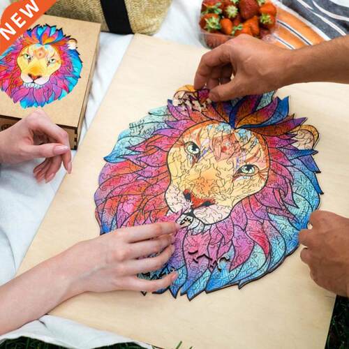 3Sizes Wooden Cartoon Lion Design Adult Kids Toy Home Decor