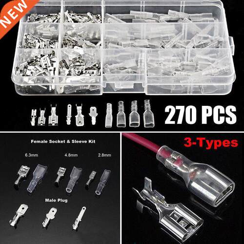 270Pcs 2.8/4.8/6.mm Spade Connectors Electrical Wire Crimp