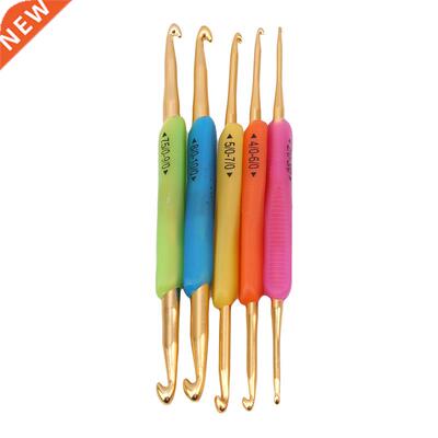 5pcs/Set Slcone Handle Gold Double-Ended Alumnum Crochet