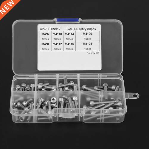 80PCS M4*6 8 10 12 14 16 20 25 Hex Socket Cap Head Screws Bo