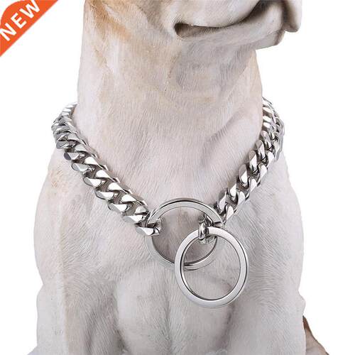 Smooth Flat Chain Dog Collar Silver Cuban Link Dog Slip Chai
