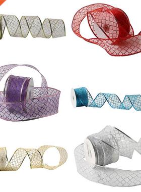 50 Yards/roll Lattice Glitter Sheer Wired Organza Christmas