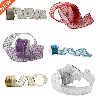 50 Yards/roll Lattice Glitter Sheer Wired Organza Christmas