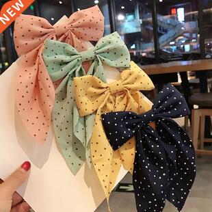 Polka Dot Print Big Bow Hair Clips Barrettes Bow Knotted Lon