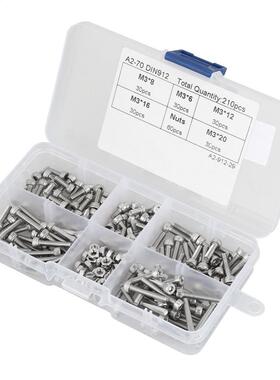210pcs M3 304 Hex Socket Cup Head Bolt Screws Nuts Assortmen