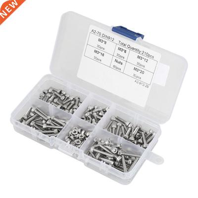 210pcs M3 304 Hex Socket Cup Head Bolt Screws Nuts Assortmen