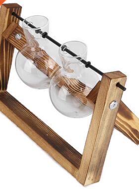 Glass Vase Planter Plant Terrarium with Wooden Stand Vintage