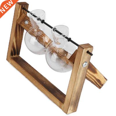 Glass Vase Planter Plant Terrarium with Wooden Stand Vintage