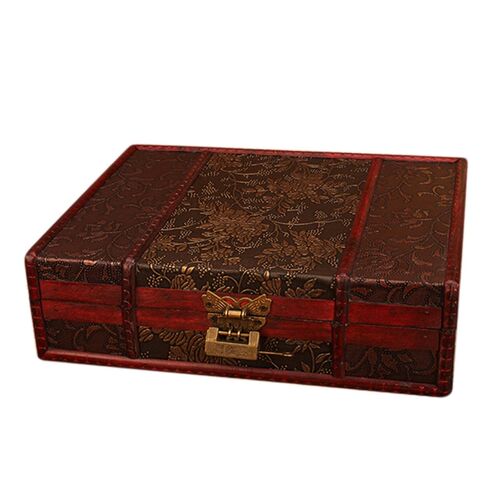 Wooden Storage Jewelry Box Big Vintage Wood Box with Metal L