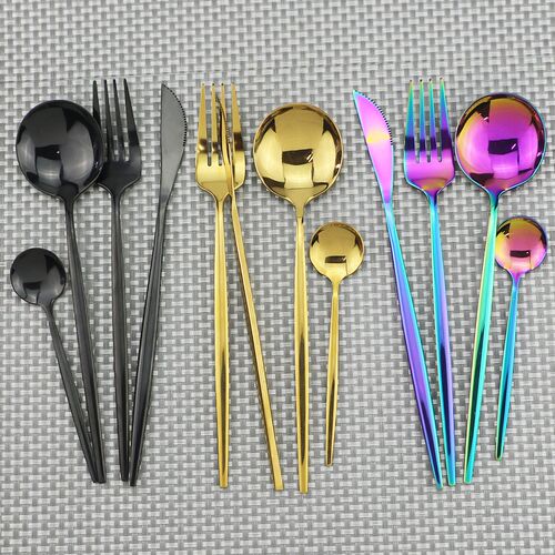 4pcs Gold Dinnerware Set 304 Stainless Steel Cutlery Rainbow
