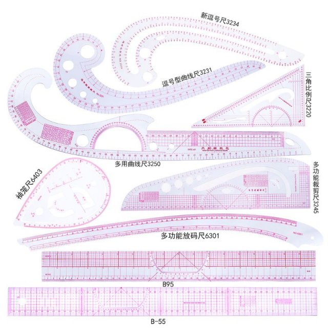 9pcs Sewing French Curve Ruler Measure Dressmaking Tailor Dr