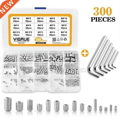 300Pcs Hexagon Socket Set Screw Flat Point Grub Screw Assort