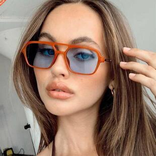 Orange Blue Retro Rectangle Sun Glasses Female 2021 nd Fashi