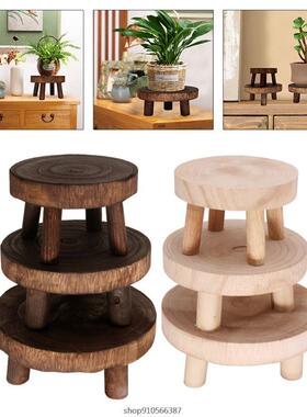 Solid Wood Round Bench Flower Pot Holder Plant Succulent Flo