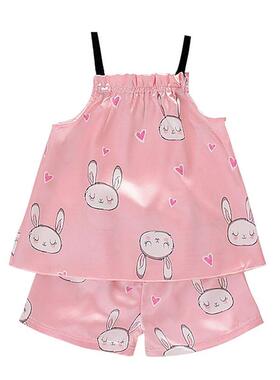 Kids Girls Pajamas Silk Women Set 2pcs Bunny Pattern Sling O