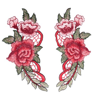 1PC  Red Embroidery Rose Flower Sew On Patch Badge Bag Hat J