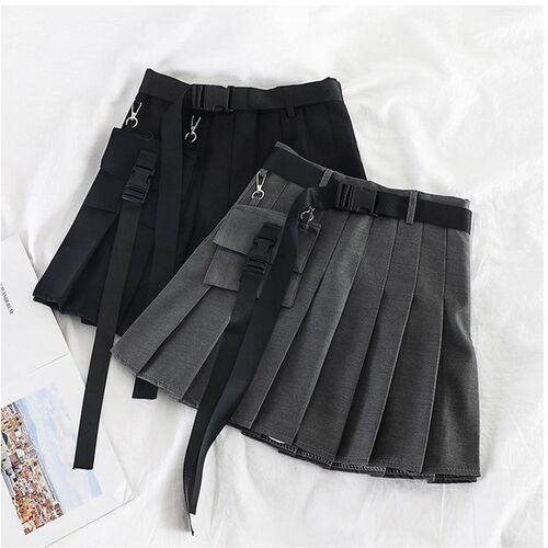Womens Streetwear Tooling Half-length Pleated Skirt Safari B