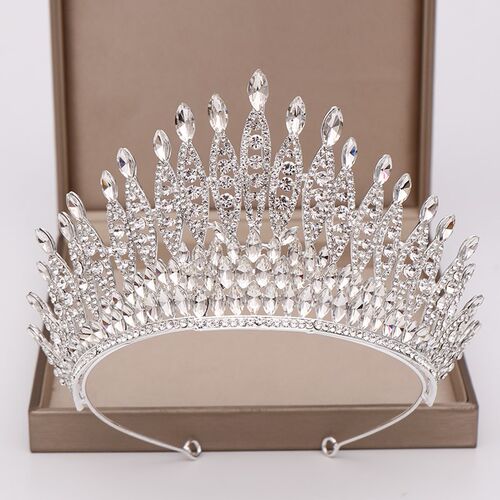 Trendy Silver Color Rhinestone Crystal Queen Big Crown Brida