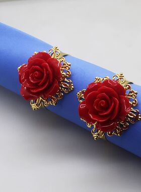 Metal Napkin Ring, Rose Embellishment Decoration, 4/6Pcs, Su