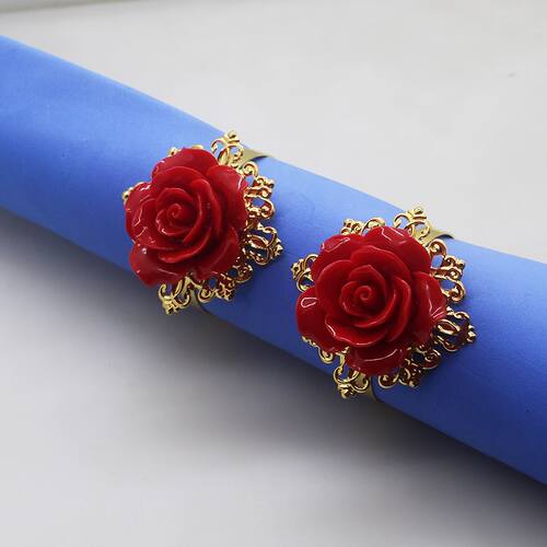 Metal Napkin Ring, Rose Embellishment Decoration, 4/6Pcs, Su