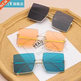 2021 New Metal Semi-rimless Sunglasses Retro Oversized Squar