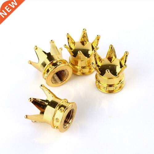New 4PCS Gold Crown Shaped Tyre Wheel Stem Air Valve Caps Ca