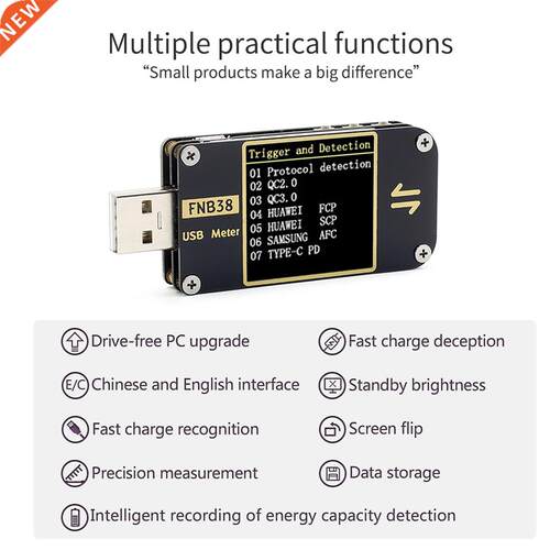 FNB38 USB Digital Voltmeter Ammeter Tester QC4 & PD3.0 2