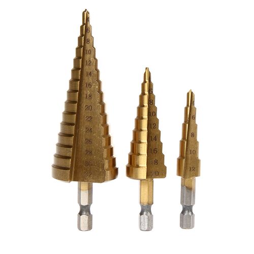 3Pcs Hex Titanium Step Cone Drill Bit Hole Cutter 4-12/20/32