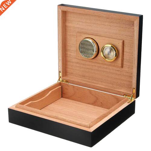 20-25 Count Black Cedar Wood Lined Cigar Humidor Humidifier