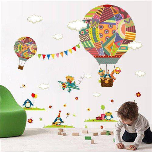 30*90Cm Colorful Air Balloon Bear Room Wall Sticker For Kids