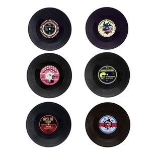 6 PCS Plastic Vinyl Record Coaster Cup Mat Black Retro Mug C
