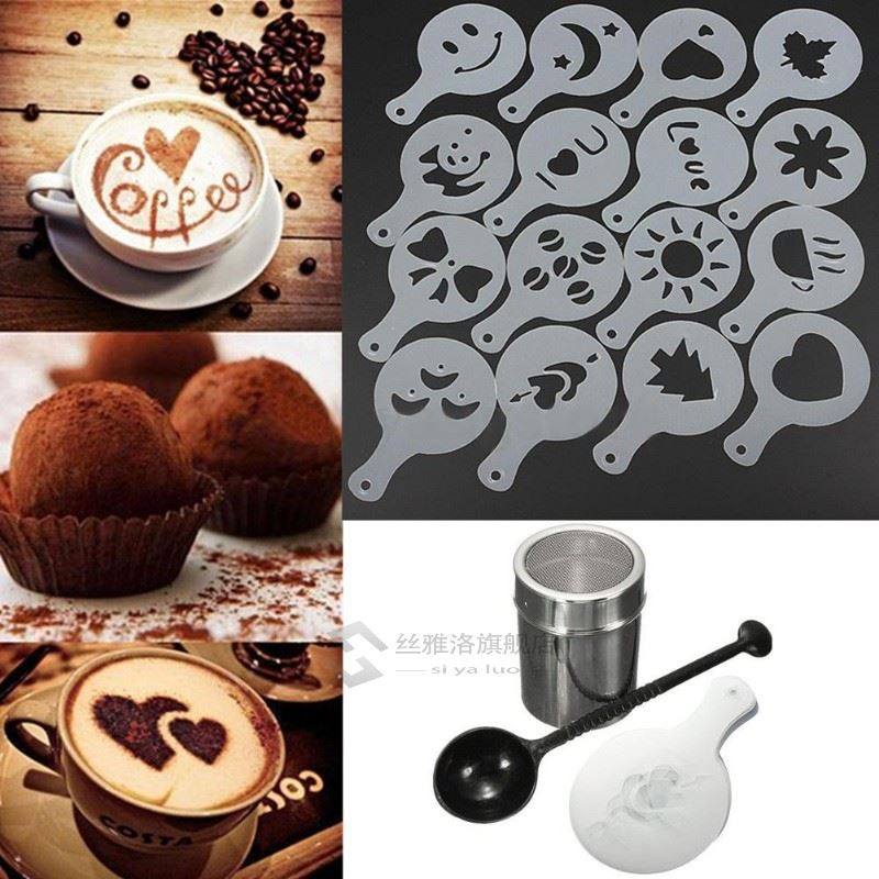 Chocolate Shaker Duster + 16pcs Cappuccino Coffee Stencils +
