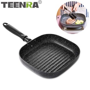 TEENRA 9in Aluminum Non-stick Square Grill Pan Steak Fry Pan
