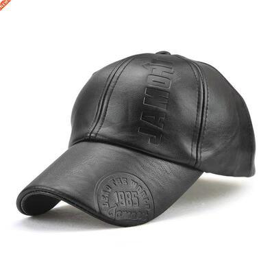 Men Vintage Adjustable Baseball Cap PU Leather snapback Hat