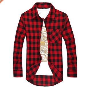 Plaid Men Shirts Summer Mens Checkered Long Sleeve Shirt M