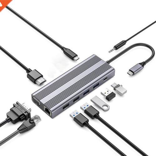 USB Type C Hub To HDMI-compatible 4K VGA Adapter RJ45 Lan Et