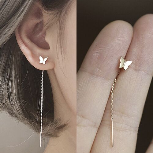 Long Tassel Butterfly Drop Earrings Silver Color 2020 Fashio