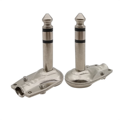 2Pcs 90 Degree 6.35mm 3 Pole Stereo Plug Jack Right Angle 1