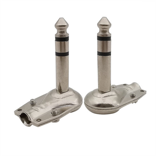 2Pcs 90 Degree 6.35mm 3 Pole Stereo Plug Jack Right Angle 1
