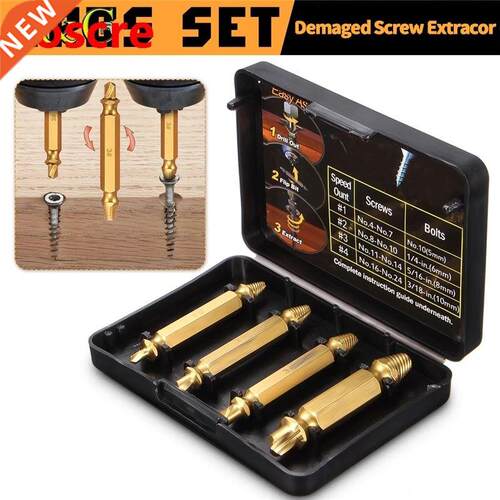 4pcs Titanium Coated Double Side Damaged Screw Extractor Dri